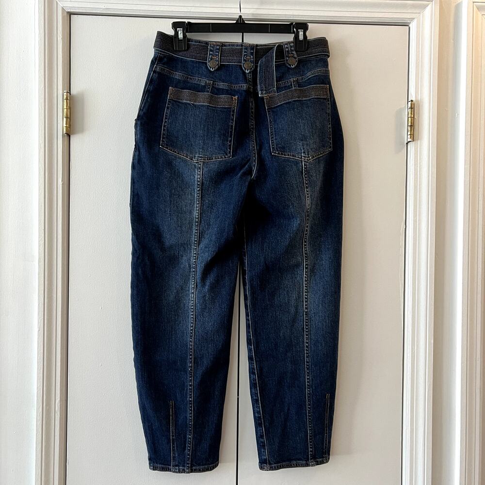 Ulla Johnson Waverly Jeans Size 6 Cotton Belted Dark Wash Blue Embroidered - Picture 7 of 14